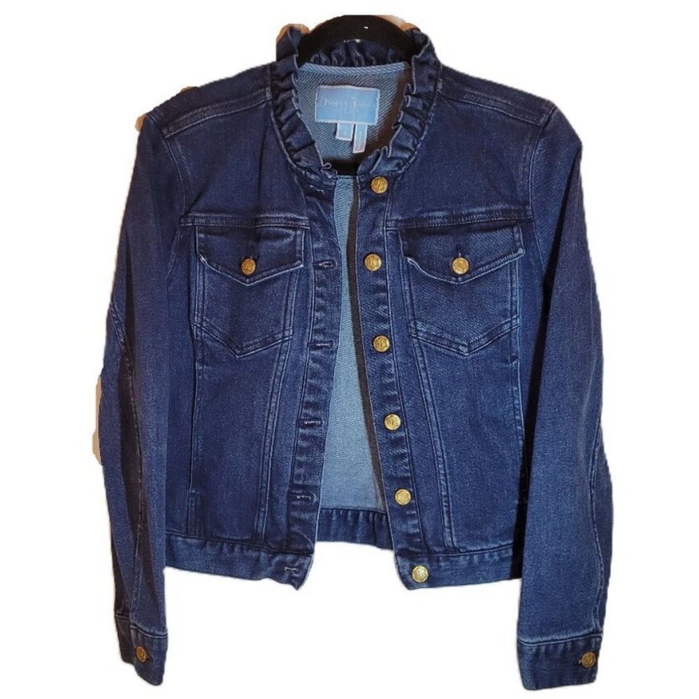 Draper James ruffle collar denim jacket, size small, EUC